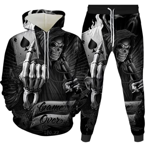 LEXAHO Totenkopf Herren Jogginganzug Hoodie und Hose Herren Trainingsanzug Jogginganzug Sportanzug (Totenkopf1,M) von LEXAHO