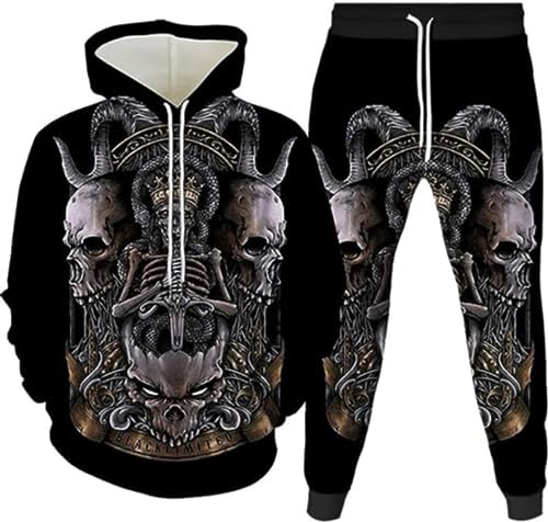 LEXAHO Totenkopf Herren Jogginganzug Hoodie und Hose Herren Trainingsanzug Jogginganzug Sportanzug (Totenkopf3,2XL) von LEXAHO