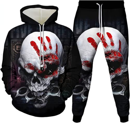 LEXAHO Totenkopf Herren Jogginganzug Hoodie und Hose Herren Trainingsanzug Jogginganzug Sportanzug (Totenkopf5,2XL) von LEXAHO