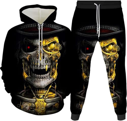 LEXAHO Totenkopf Herren Jogginganzug Hoodie und Hose Herren Trainingsanzug Jogginganzug Sportanzug (Totenkopf6,S) von LEXAHO