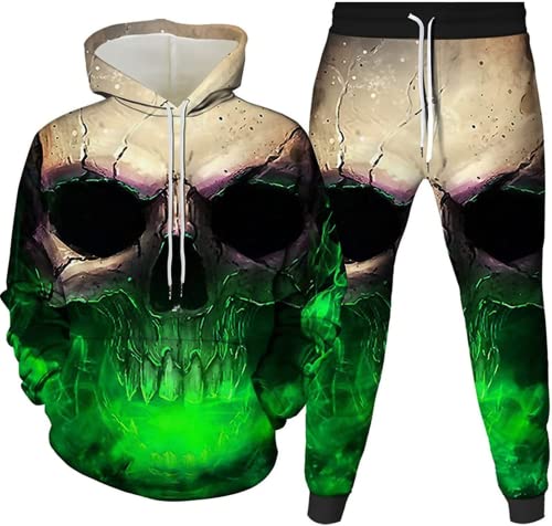 LEXAHO Totenkopf Herren Jogginganzug Hoodie und Hose Herren Trainingsanzug Jogginganzug Sportanzug (Totenkopf7,3XL) von LEXAHO