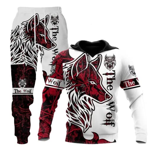 LEXAHO Unisex 3D Wolf Druck Hoodie Herren Jogginganzug Unisex Sweatshirts Hoody + Hose Sets S-6XL (Hoodie1,4XL) von LEXAHO