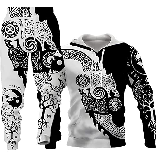 LEXAHO Unisex 3D Wolf Druck Hoodie Herren Jogginganzug Unisex Sweatshirts Hoody + Hose Sets S-6XL (Hoodie10,5XL) von LEXAHO