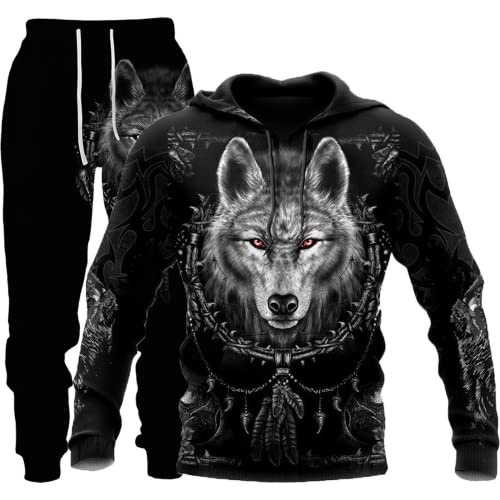 LEXAHO Unisex 3D Wolf Druck Hoodie Herren Jogginganzug Unisex Sweatshirts Hoody + Hose Sets S-6XL (Hoodie6,2XL) von LEXAHO