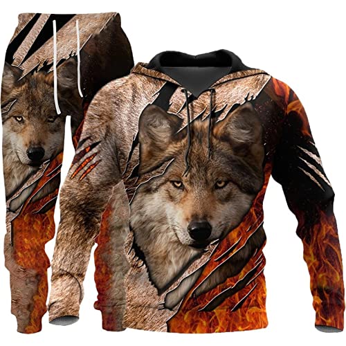 LEXAHO Unisex 3D Wolf Druck Hoodie Herren Jogginganzug Unisex Sweatshirts Hoody + Hose Sets S-6XL (Hoodie8,XL) von LEXAHO