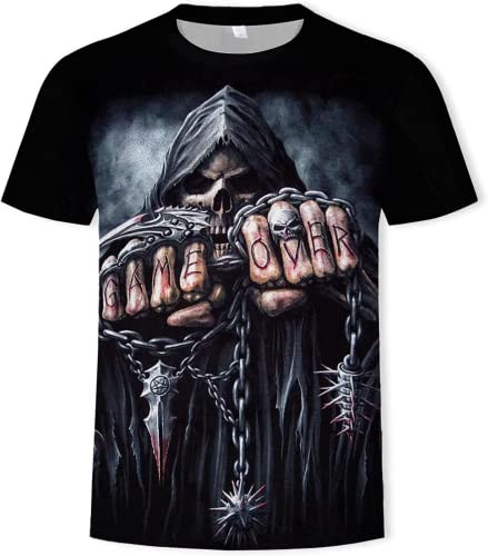 Totenkopf Herren T-Shirt 3D Schädel Männer Premium T-Shirt Herrenmode Lässig Rundhals Kurzarm S-6XL (Totenkopf1,2XL) von LEXAHO