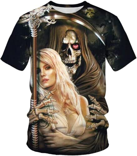 Totenkopf Herren T-Shirt 3D Schädel Männer Premium T-Shirt Herrenmode Lässig Rundhals Kurzarm S-6XL (Totenkopf4,2XL) von LEXAHO