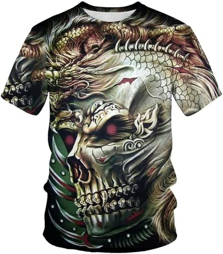 Totenkopf Herren T-Shirt 3D Schädel Männer Premium T-Shirt Herrenmode Lässig Rundhals Kurzarm S-6XL (Totenkopf5,3XL) von LEXAHO