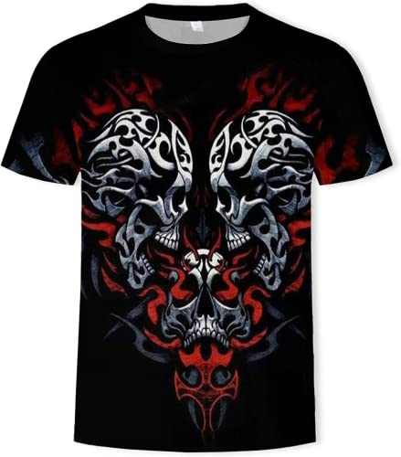 Totenkopf Herren T-Shirt 3D Schädel Männer Premium T-Shirt Herrenmode Lässig Rundhals Kurzarm S-6XL (Totenkopf7,6XL) von LEXAHO