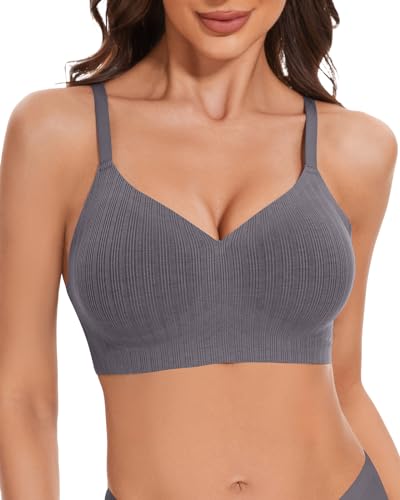 LEYSHE Soft BH Damen Ohne Bügel Seamless BH Stütz BH Push Up BH Comfy Minimizer Bustier Vollständiger Abdeckung, Cup A-C,Grau,L von LEYSHE