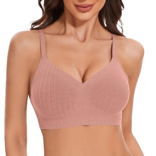 LEYSHE Soft BH Damen Ohne Bügel Seamless BH Stütz BH Push Up BH Comfy Minimizer Bustier Vollständiger Abdeckung, Cup A-C,Rosa,2XL von LEYSHE