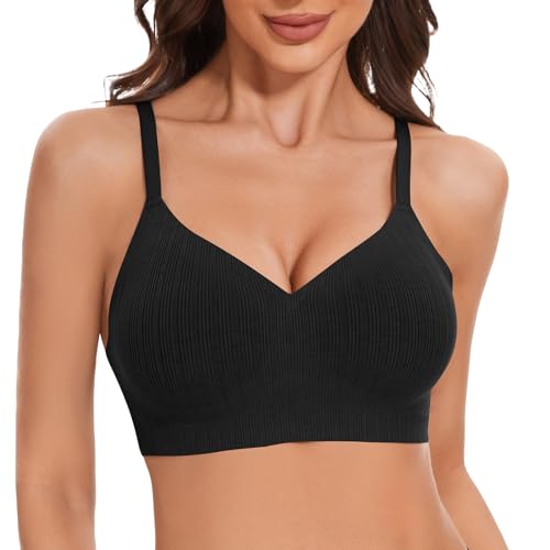 LEYSHE Soft BH Damen Ohne Bügel Seamless BH Stütz BH Push Up BH Comfy Minimizer Bustier Vollständiger Abdeckung, Cup A-C,Schwarz,2XL von LEYSHE