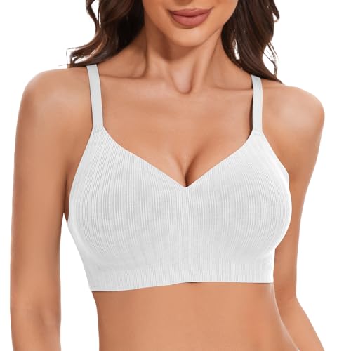 LEYSHE Soft BH Damen Ohne Bügel Seamless BH Stütz BH Push Up BH Comfy Minimizer Bustier Vollständiger Abdeckung, Cup A-C,Weiß,2XL von LEYSHE