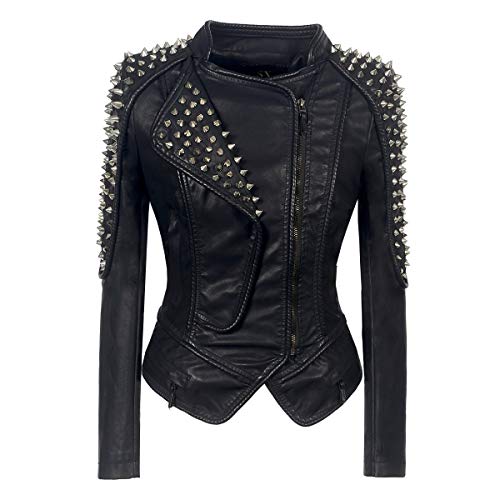 LFS Damen Klassische Reißverschluss Asymmetrisch Revers Nieten Lederjacke Punk Motorradjacke, schwarz, Small LFS Damen Klassische Reißverschluss Asymmetrisch Revers Nieten Lederjacke Punk Motorradjacke, schwarz, Small von LFSS