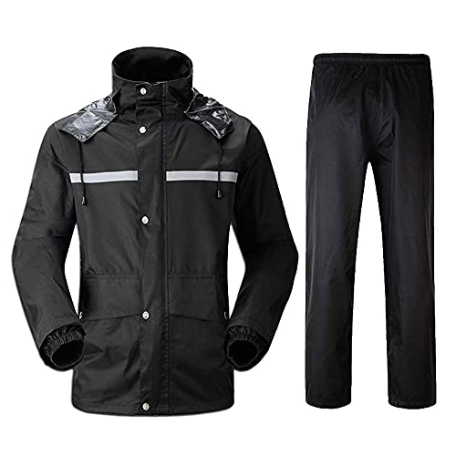 LGESR Motorradfahren Wasserdichter Regenanzug für Herren Damen, Langarm Regenbekleidung mit Kapuze, Fahrrad Regenmantel mit Reflexstreifen(Regenschutzjacke & Hosenanzug) (Color : Schwarz, Size : L) von LGESR