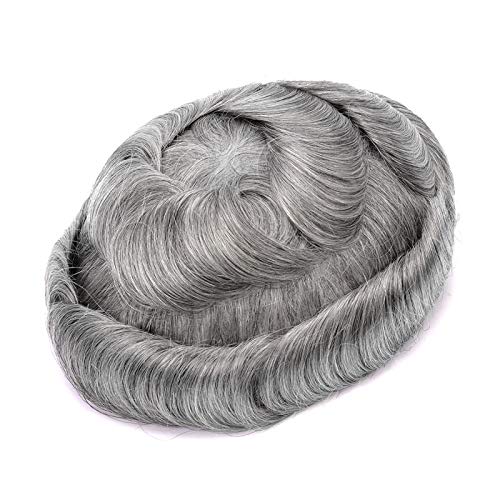 Echthaar Toupet für Männer Folie Haarteile Herrenperücke Natürlich Herr Perücke Human Hair Toupee,Grau von LGYKUMEG