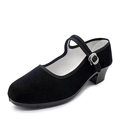 LGYKUMEG Samtschuhe Damen,Ballerinas Trachtenschuhe,Chinesische Schuhe Mit Riemchen Und Absatz,Original Chinesische Ballettschuhe Angenehm Und Luftdurchlässig,Schwarz,40 von LGYKUMEG