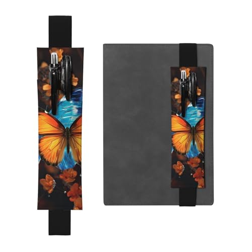 LHCVSFGW Elastischer Stifthalter für Notizbuch, Lesezeichen, PU-Leder, Stifthalter mit verstellbarem Band, Stifteetui, blaue und orangefarbene Schmetterlinge, Federmäppchen für Planer, Ordner, Bücher LHCVSFGW Elastischer Stifthalter für Notizbuch, Lesezeichen, PU-Leder, Stifthalter mit verstellbarem Band, Stifteetui, blaue und orangefarbene Schmetterlinge, Federmäppchen für Planer, Ordner, Bücher von LHCVSFGW