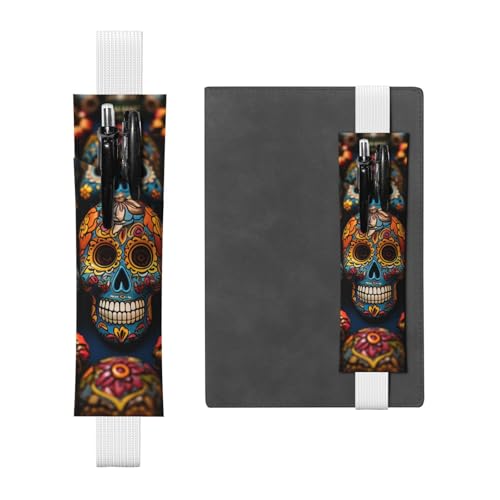 LHCVSFGW Elastischer Stifthalter für Notizbuch, Lesezeichen, PU-Leder, Stifthalter mit verstellbarem Band, Stifteetui, bunte Totenköpfe, Federmäppchen für Planer, Ordner, Bücher, weiß, Einheitsgröße LHCVSFGW Elastischer Stifthalter für Notizbuch, Lesezeichen, PU-Leder, Stifthalter mit verstellbarem Band, Stifteetui, bunte Totenköpfe, Federmäppchen für Planer, Ordner, Bücher, weiß, Einheitsgröße von LHCVSFGW