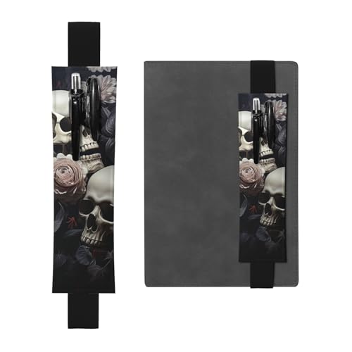 LHCVSFGW Elastischer Stifthalter für Notizbuch, Lesezeichen, PU-Leder, Stifthalter mit verstellbarem Band, Stifteetui, schwarz und weiß, Blumen und Totenkopf, Federmäppchen für Planer, Ordner, Bücher LHCVSFGW Elastischer Stifthalter für Notizbuch, Lesezeichen, PU-Leder, Stifthalter mit verstellbarem Band, Stifteetui, schwarz und weiß, Blumen und Totenkopf, Federmäppchen für Planer, Ordner, Bücher von LHCVSFGW