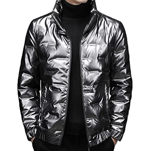 LHNT Herren Glänzende Daunenjacke, Leichte Warme Daunenjacke mit Reißverschluss Verdicken Pufferjacken Mode Glänzende Kurze Winter-Puffermäntel von LHNT