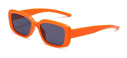 LHSDMOAT Vintage rechteckige Y5K Sonnenbrille für Damen, modische Katzenauge Sonnenbrille, Hippie-Sonnenbrille zum Wandern, Foto, Reisen, Fahren, Orange/Grau von LHSDMOAT