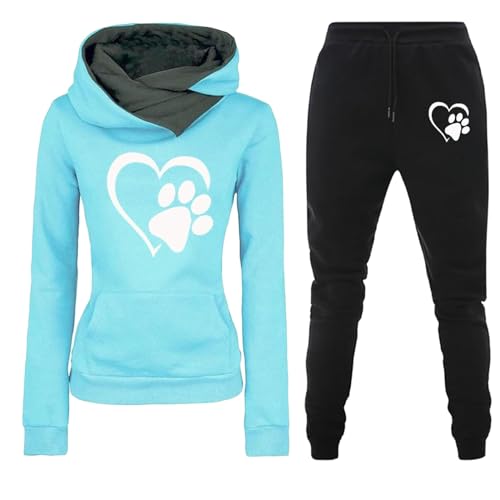 Damen Trainingsanzug Set 2-Teilig Heartbeat Print Hoodie Outfit Sport und Freizeit Kapuzenpullover Jogginganzug Elegant Slim mit Taschen Hosenanzug Outdoor Oversize Sweatshirt Hosenanzug Damen Set von LIANGTUOHAI