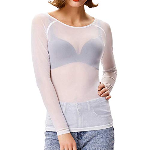 Transparentes Oberteil Damen Mesh Durchsichtiges Netzoberteil Sexy Schwarz Sheer Netz Oberteile Mode Tops Bluse Sheer Mesh Top Langarmshirt T-Shirt Tunika Casual Clubwear Party Rave Valentinstag von LIANGTUOHAI