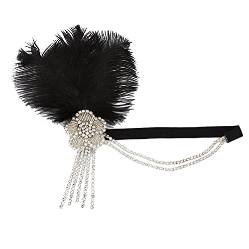 LICHENGTAI Damen Feder Stirnband Vintage 1920er Jahre Kristall Strass Stirnband Gatsby Elastisch Stirnband Kostümzubehör für Theme Party Hochzeit Burlesque Accessoire von LICHENGTAI