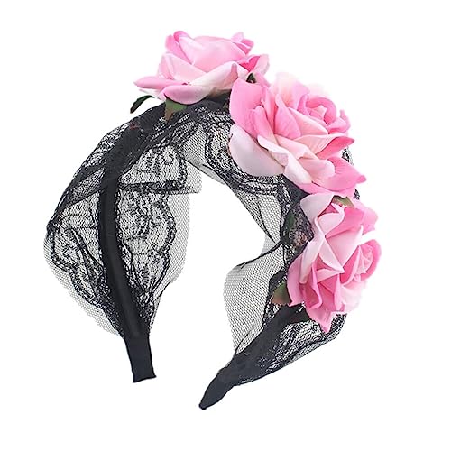 LICHENGTAI Damen Halloween Stirnband Rose Blumen Stirnbänder Gothic Haarband Tag der Toten Krone Haarreifen für Frauen Halloween Party Cosplay Kostüm Kopfschmuck Maskerade Dekoration Requisite von LICHENGTAI