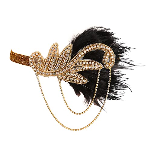 LICHENGTAI Feder Stirnband 1920er Jahre Damen Gatsby Haarbänd mit Kristall Strass Feder Kopfbedeckung Elastisch Haarband Haarschmuck Kostümzubehör für Theme Party Hochzeit Burlesque Accessoire von LICHENGTAI