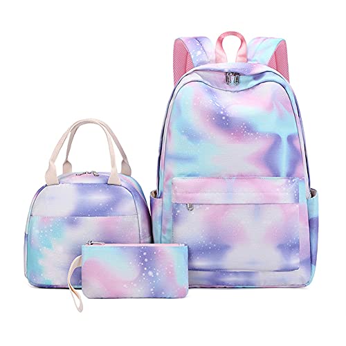 Mädchen Regenbogen Glitzer Rucksack, Regenbogen Rucksack Set 3-in-1 Kinder Schultasche, Bunte Schulrucksack Damen Rucksack Lässiger Tagesrucksack für Schule Reise Arbeit, Fuchsia von LICHENGTAI