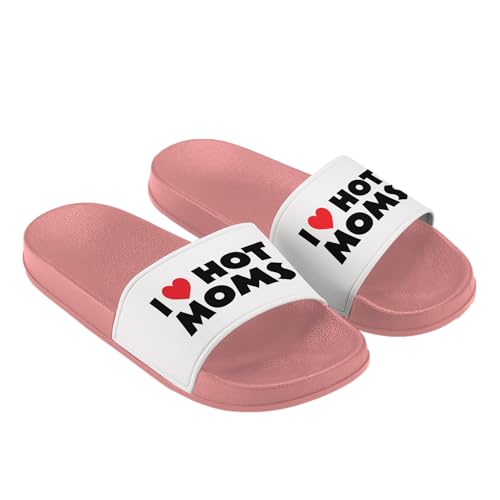 LIEBTASTISCH Badelatschen - Hausschuhe - I Love hot Moms - lustig - rotes Herz - Geschenk (Rosa, 39) von LIEBTASTISCH