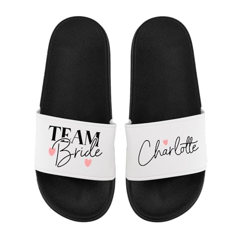 LIEBTASTISCH Badelatschen Personalisiert - Team Bride - Wunschname - JGA - Geschenk zur Hochzeit - Braut - Heirat - Party (Schwarz, 45) von LIEBTASTISCH