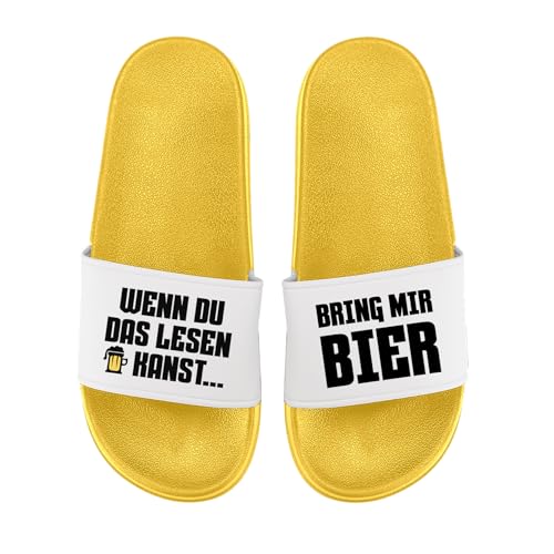 LIEBTASTISCH Lustige Badelatschen - Bring Mir Bier wenn du das lesen Kannst - Alkohol - Feiern - Party - Trinken - Malle (Gelb, 39) von LIEBTASTISCH