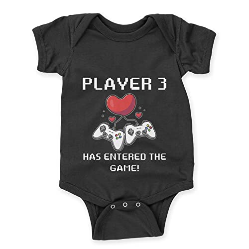 LIEBTASTISCH - Player 3 Has Entered The Game - Baby body kurzarm - Strampler - mit Druckknöpfen - 100% Bio Baumwolle - Geschenk - Geschenkidee - Zocker - Gamer (Schwarz, 6-12 Monate) von LIEBTASTISCH