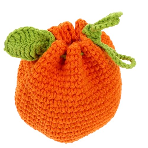 LIFKOME Kleine Gehäkelte Geldbörse Süße Münztasche Gehäkelte Kordelzugtasche Orangefarbene Mini-Aufbewahrungstasche Gestrickte Geldbörse Für Frauen Und Mädchen von LIFKOME