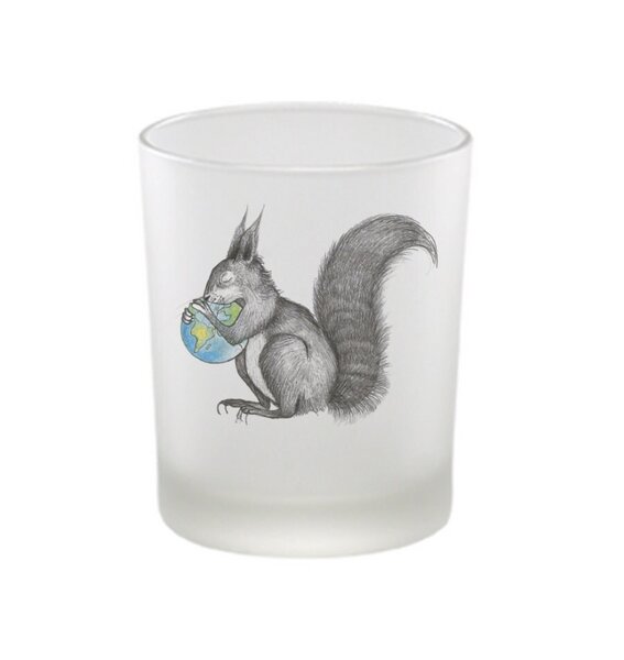 Windlicht »Eichhörnchen Welt« von LIGARTI | handbedrucktes Teelicht | Kerzenhalter | Kerzenglas von LIGARTI