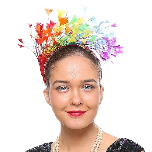 LIGSLN Flapper-Feder-Stirnband, farbiges Feder-Stirnband, Teeparty-Hut, Kopfschmuck, Feder-Fascinator, Cocktail-Stirnband, bunte Feder-Stirnbänder von LIGSLN