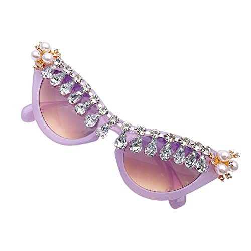 LIGSLN Wassertropfen-Strass-Sonnenbrille für Mädchen und Jungen, Foto-Requisiten, Y2K-Stil, Reise-Katzenaugenbrille, Mädchen, Teenager, Geschenke, coole Sonnenbrille, lavendel von LIGSLN