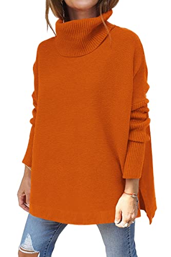 LILLUSORY Damen Rollkragenpullover, übergroß, lange Fledermausärmel, verschütteter Saum, Tunika-Pullover, Strick-Tops, hellorange, Groß LILLUSORY Damen Rollkragenpullover, übergroß, lange Fledermausärmel, verschütteter Saum, Tunika-Pullover, Strick-Tops, hellorange, Groß von LILLUSORY