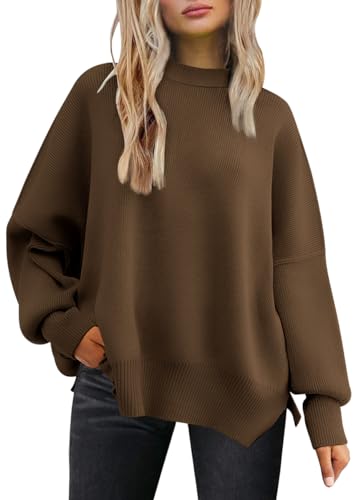 LILLUSORY Damen Rundhals Fledermaus Langarm Pullover 2023 Herbst Oversized Rippstrick Seitenschlitz Pullover Top, Heller Kaffee, XX-Large LILLUSORY Damen Rundhals Fledermaus Langarm Pullover 2023 Herbst Oversized Rippstrick Seitenschlitz Pullover Top, Heller Kaffee, XX-Large von LILLUSORY