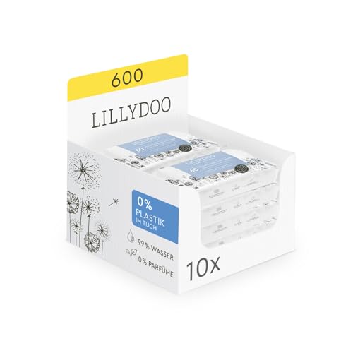 LILLYDOO Baby Feuchttücher mit 99% Wasser, 10 x 60 Stück (600 Feuchttücher), 100% plastikfreies Tuch, ohne Parfüme & mild wie Watte und Wasser (FSC Mix) von LILLYDOO