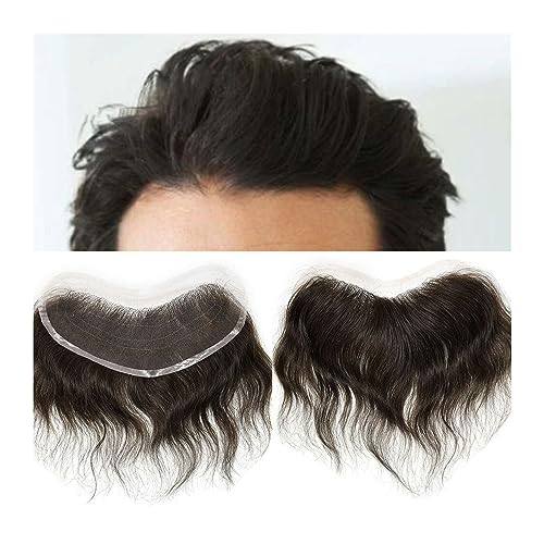 Herrenperücke Haaransatz-Toupet for Männer, atmungsaktives V-förmiges Herren-Toupet mit französischer Spitzenbasis, natürlicher Haaransatz, indisches Remy-Haarsystem, 1,5 x 7 Zoll, Spitzen-Frontal-Her von LIMKOO