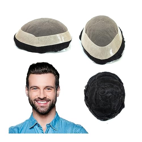 Herrenperücke Langlebige, feine Mono-Haarteile, männliche Haarprothese, 15,2 cm, Remy-Echthaar, Herren-Toupet #1B, schwarze Haarersatzsysteme, 130% dichtes Herren-Toupet Toupet für Männer (Color : 6 von LIMKOO