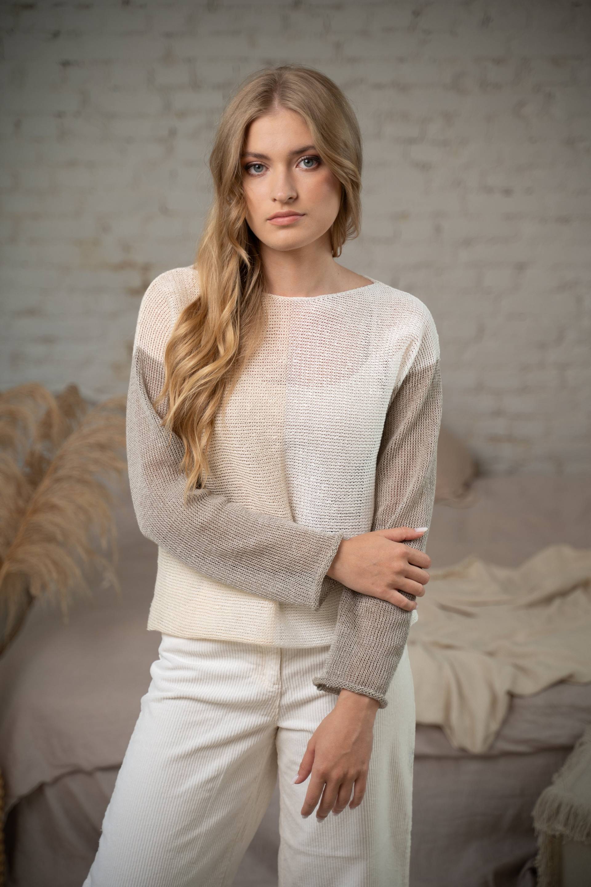 Erdiger Leichter Pullover, Antibakterieller Leinenpullover, Gestrickte Sommer-Mesh-Tunika, Neutrales Sweatshirt Aus Naturmischung, Transparentes von LINENISLE