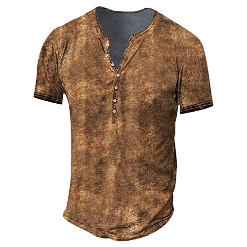 Hemd Herren Kurzarm Tshirt Herren Gemustert Langarm Henley Slim Fit Tshirts Laufen Frühling Stretc Oberteil Herrenen mit Druckknöpfen Lässige Ingwer 47 von LINGHAOEU