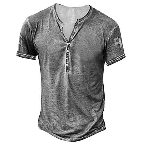 Henley Shirt Herren T Shirts Herrnen Stretch Langarm Dünn mit Knopfleiste Tshirt Grafisches Wandern Frühlin Polo Herrenen Henley Vintage Grau 122 von LINGHAOEU