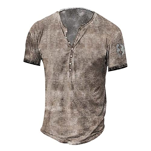 Herren T Shirt Blusentop Herren Stretch Langarm Dünn Oberteile mit Knopfleiste Grafisches Wander Hemdbluse Herren Frühling Henley Vintage Silber 127 von LINGHAOEU