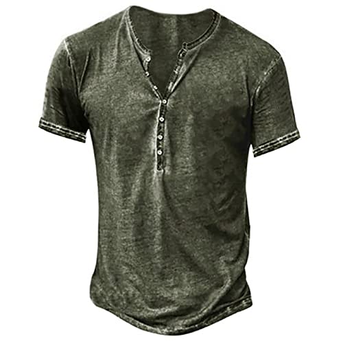 Herren T Shirt Tshirt Männer Luftige Slim Fit Knopfleiste T Shirt Muster Sommer Lässige Henle Hemdbluse Herren Lange Ärmel Buiness Grün 55 von LINGHAOEU